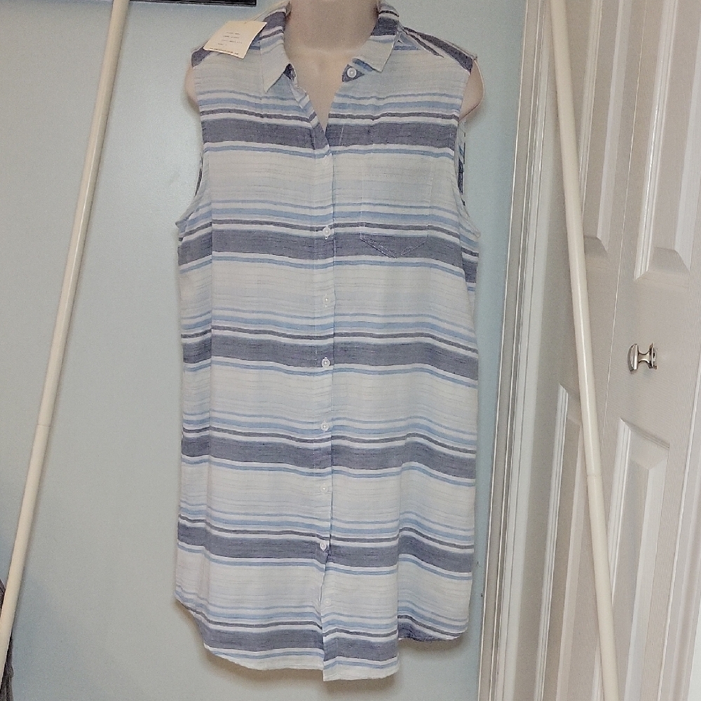 Beachlunchlounge Asha Striped Sleeveless Button Down Shirt Dress NWT Sz Large